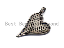 Load image into Gallery viewer, CZ Cobalt Micro Pave Large Heart Pendant, Heart Shaped Pave Pendant, Gold/Silver/Gunmetal plated, 30x41mm, Sku#X54