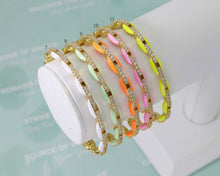 Load image into Gallery viewer, CZ Enamel Oval Link Bangle Bracelet, Sku#X316