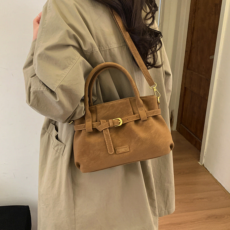 Matte-Finish PU Leather Crossbody Shoulder Bag