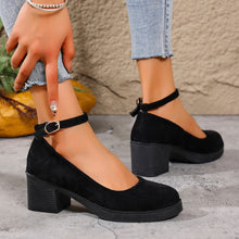 Load image into Gallery viewer, Women's Chunky Heel Suede Mary Jane Shoes - Round Toe Buckle Strap Block Heel Comfort Pumps