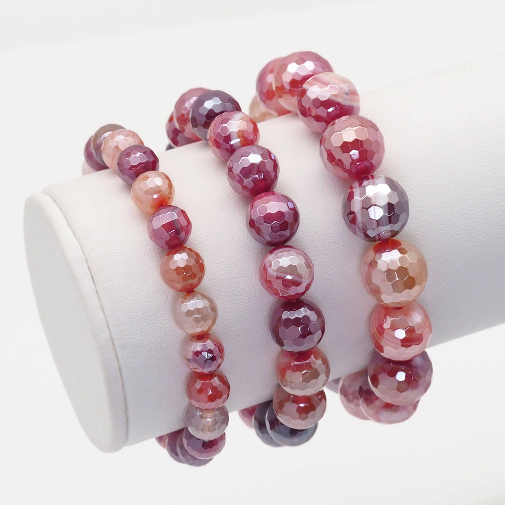 Mystic Orange Red Banded Agate Stretchy Bracelet, EF399