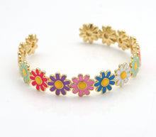 Load image into Gallery viewer, Colorful Daisy Flower Gold Adjustable Bracelet, Sku#X374