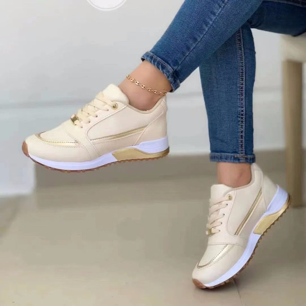 Women's Sequin Lace-Up Sneakers - Casual Round Toe Walking Shoes with Height-Enhancing Sole