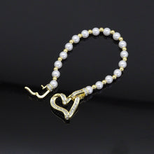 Load image into Gallery viewer, Pearl Gold Spacer with Heart Clasp Bracelet , Sku#LD474