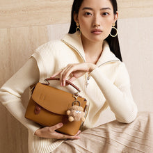 Load image into Gallery viewer, Women's Genuine Leather Cambridge Bag | Full-Grain Cowhide Shoulder Bag | Coffee Brown &amp; Off-White