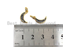 Load image into Gallery viewer, Clear Black CZ Micro Pave Crescent Moon Pendant, Cubic Zirconia Pendant, 24K Gold Tone, 7x14mm, Sku#Z489