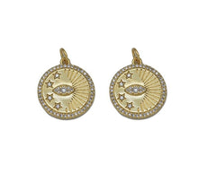 Load image into Gallery viewer, CZ Evil Eye Stars Round Gold Coin Charm, Sku#LX90