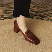 Load image into Gallery viewer, Retro Brown Chunky Heel Pumps
