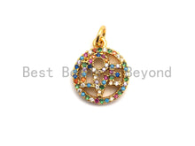 Load image into Gallery viewer, CZ Colorful Micro Pave Round With LOVE Pendant, Round Shaped Pave Pendant, Gold plated, 13x15mm, Sku#F840