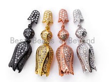 Load image into Gallery viewer, CZ Micro Pave Tulip Flower Pendant, Pave Tulip charm, Flower Tassel, 11x40mm, sku#L128