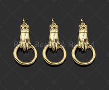 Load image into Gallery viewer, Gold Filled Fuchsia CZ Micro Pave Hand Grabing Round Ring Shape Pendant,18K Gold Filled Charm, Necklace Bracelet Pendant, 28x15mm,Sku#Z1369