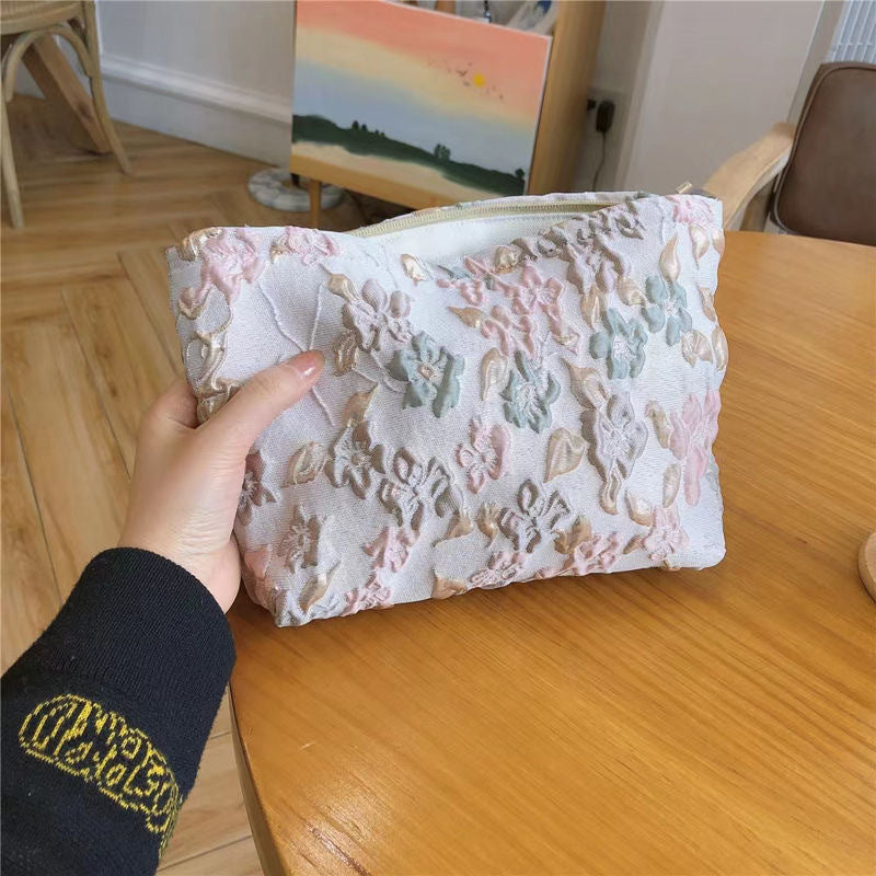 Floral Storage Pouch - Premium Cotton Cosmetic Bag with Nylon Lining