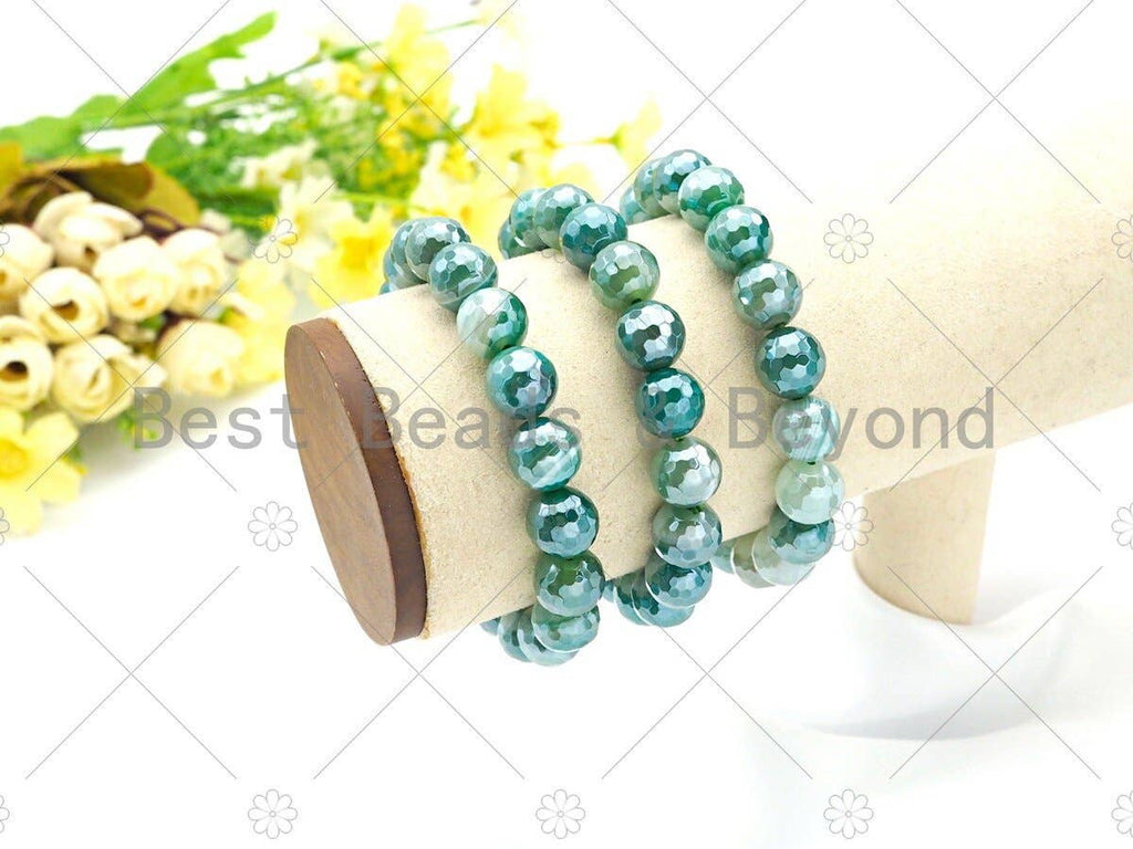Mystic Green Banded Agate Stretchy Bracelet, U1093