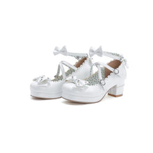 Load image into Gallery viewer, Women's Retro Cute Bow-Clasp Chunky Heel Pumps | Round Toe Block Heels