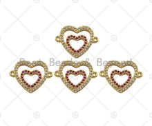 Load image into Gallery viewer, Gold Filled Fuchsia CZ Heart with Clear CZ Heart Shape Connector,18K Gold Filled Heart Charm, Necklace Bracelet Pendant,17x23mm,Sku#LK367