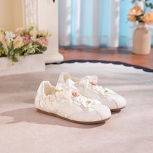 Load image into Gallery viewer, Women's Bow Detail Flat Shoes | Embroidered Fabric Round-Toe Slip-On