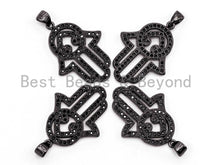 Load image into Gallery viewer, Black CZ Pave On Black Micro Pave Hamsa Hand Pendant/Charm,Cubic Zirconia Pendant,Fashion Jewelry Findings, 20x27mm, sku#F380