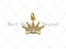 Load image into Gallery viewer, 18K Gold Micro CZ Pave Crown Pendant, Gold Crown Charm,  Crown Beads, Jewelry Findings, 16x13mm,sku#LK38