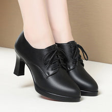 Load image into Gallery viewer, Women's Lace-Up Chunky Heel Shoes - Comfortable Non-Slip Round Toe Dress Heels
