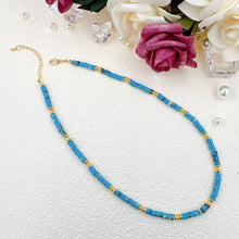 Load image into Gallery viewer, 4mm Turquoise Blue beads Necklace with gold spacer, EF539