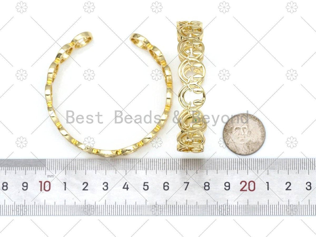 Cute Smiley Face Bangle Bracelet, 18K Gold Filled Open Cuff Bracelet, Adjustable Bracelet, Fashion Jewelry, 64x13mm, Sku#LD155