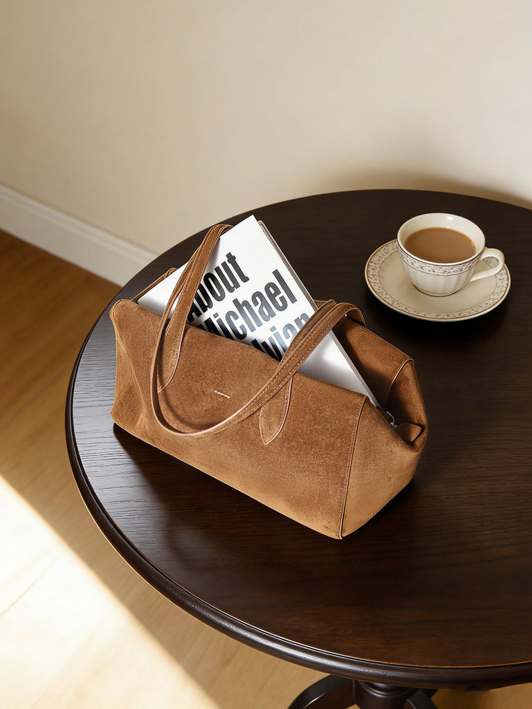 Women's Solid-Color High-Capacity Leather Tote Bag - Business Commuter Handbag