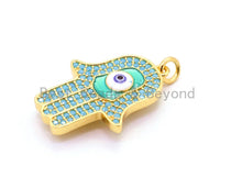 Load image into Gallery viewer, CZ Micro Pave Turquoise Hamsa Hand With Evil Eye Pendant/Charm,Cubic Zirconia Pendant,Fashion Jewelry Findings, 18x28mm, sku#F18