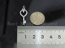 Load image into Gallery viewer, CZ Micro Pave Heart On Key Shape Pendant, Gold/Silver Plated Jewelry, Necklace Bracelet Charm Pendant, 14x28mm,sku#F1242