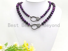 Load image into Gallery viewer, Purple Tiger Eye Attachment Necklace with Large CZ Pave Gunmetal clasp, 16/18 long, sku#D38