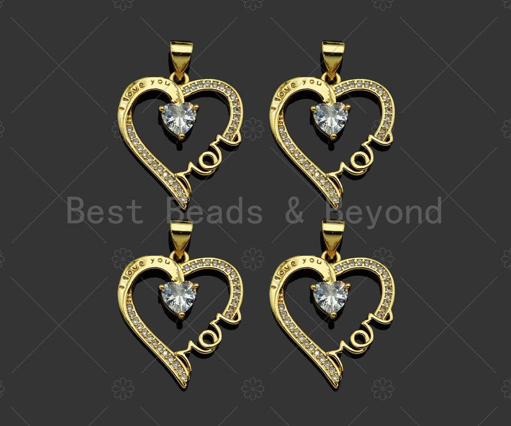 Gold Filled CZ Micro Pave Mom On Heart Frame Shape Pendant, 18K Gold Filled Heart Charm, Mother's Day, Necklace Charm,19x22mm,Sku#LD119