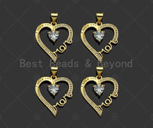 Load image into Gallery viewer, Gold Filled CZ Micro Pave Mom On Heart Frame Shape Pendant, 18K Gold Filled Heart Charm, Mother's Day, Necklace Charm,19x22mm,Sku#LD119