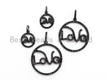 Load image into Gallery viewer, Black CZ Pave On Black  Micro Pave Love Shaped Round Pendant,Cubic Zirconia Love Pave Pendant Beads, Pave Pendant, 27x30/12x15mm, SKU#F364