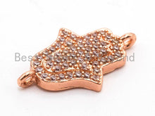 Load image into Gallery viewer, CZ Clear Micro Pave Hamsa Hand Connector, CZ Pave Jewelry Charm Findings, Bracelet Charm link findings, Gold/Rose gold 11x18mm,sku#A55