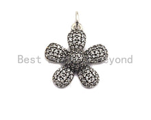 Load image into Gallery viewer, CZ Micro Pave Flower Pendant, Antique Silver Tone, Clear Cubic Zirconia Big Pave Flower Charm Pendant, 17x18mm,sku#F1008