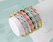 Load image into Gallery viewer, CZ Enamel Oval Link Bangle Bracelet, Sku#X316