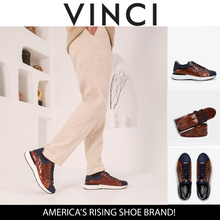 Load image into Gallery viewer, The Caesars Navy &amp; Tan Leather Men Sneaker