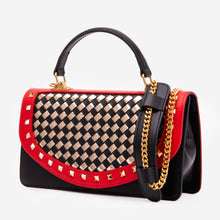 Load image into Gallery viewer, The Dosso Black and Gold Handwoven Leather Handbag