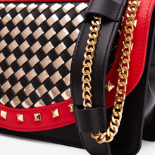 Load image into Gallery viewer, The Dosso Black and Gold Handwoven Leather Handbag