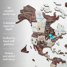 Load image into Gallery viewer, 3D Luminous Colored Wooden World Map Cappuccino