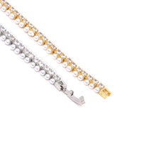 Load image into Gallery viewer, Gold Silver Clear CZ Double Line Pearl Bracelet, Sku#B356