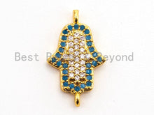 Load image into Gallery viewer, CZ Micro Pave Turquoise Clear CZ Hamsa Hand Connector, Cubic Zirconia Space Connector,11x18mm, sku#A59