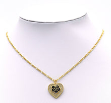 Load image into Gallery viewer, Black White Enamel Rose Flower On CZ Heart Charm, Sku#L671