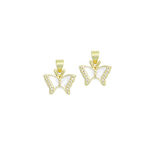 Load image into Gallery viewer, Clear CZ Gold White Enamel Butterfly Charm Pendant,Sku#LD713
