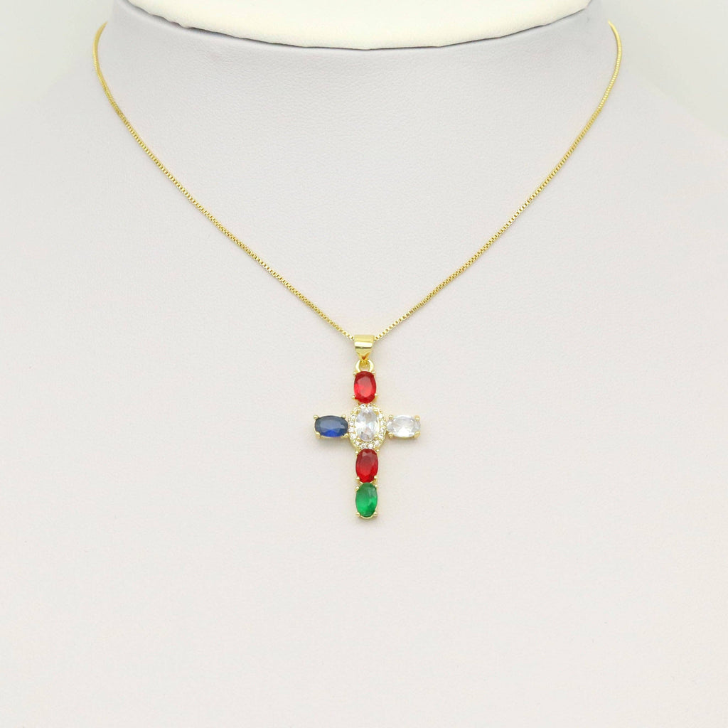 Colorful Oval CZ Cross Charm, Sku#LK945