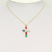 Load image into Gallery viewer, Colorful Oval CZ Cross Charm, Sku#LK945