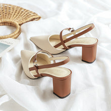Load image into Gallery viewer, Women's Pointed-Toe Open-Heel Chunky Heel Shoes | T-Strap Buckle High Heels