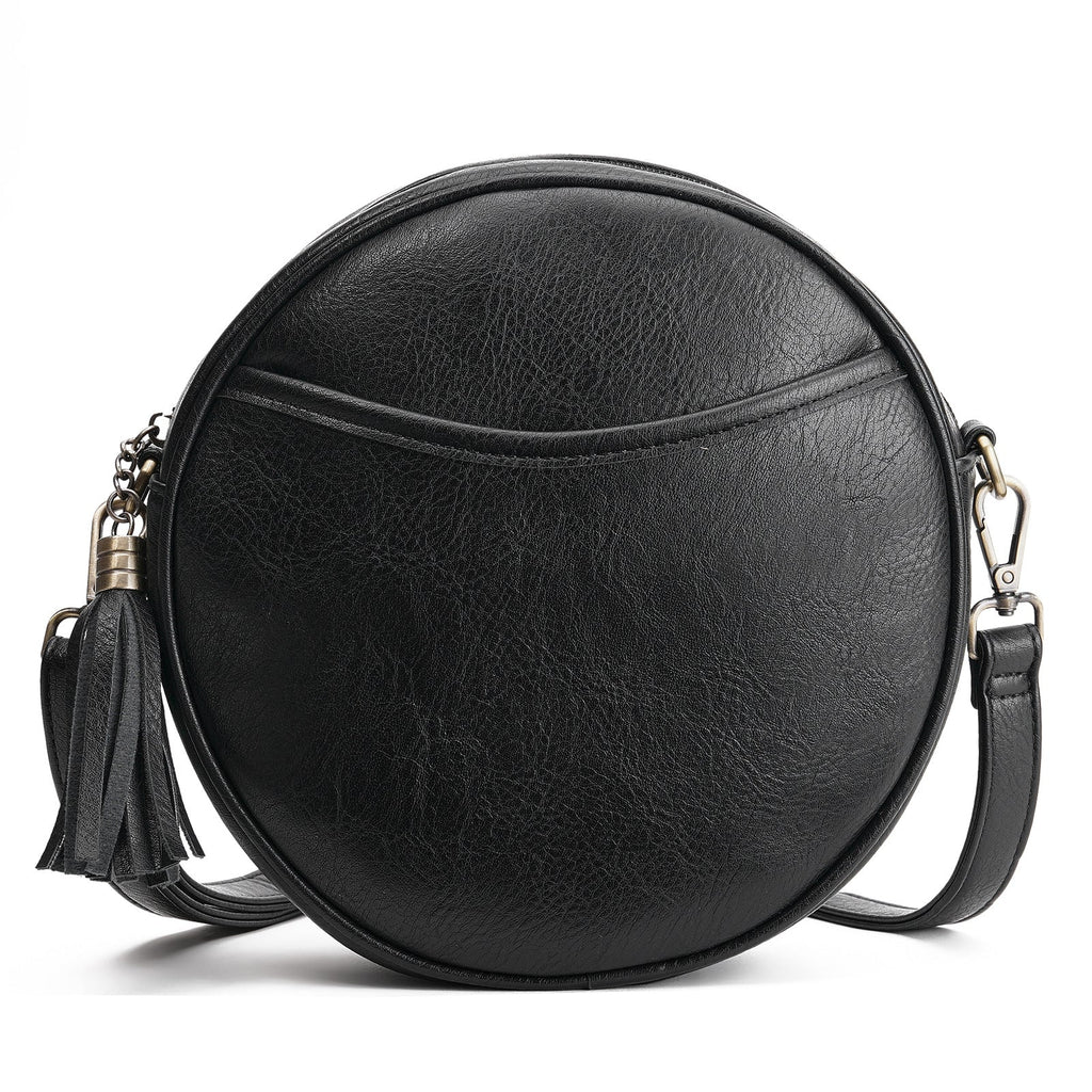 Retro Small Round Crossbody Bag – Zipper Closure | PU Leather | Women's Streetwear Bag