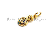 Load image into Gallery viewer, Small CZ Colorful Micro Pave Pineapple Pendant, Pineapple  Shaped Pave Pendant, Gold plated Pineapple Charm, 6x13mm, Sku#F760