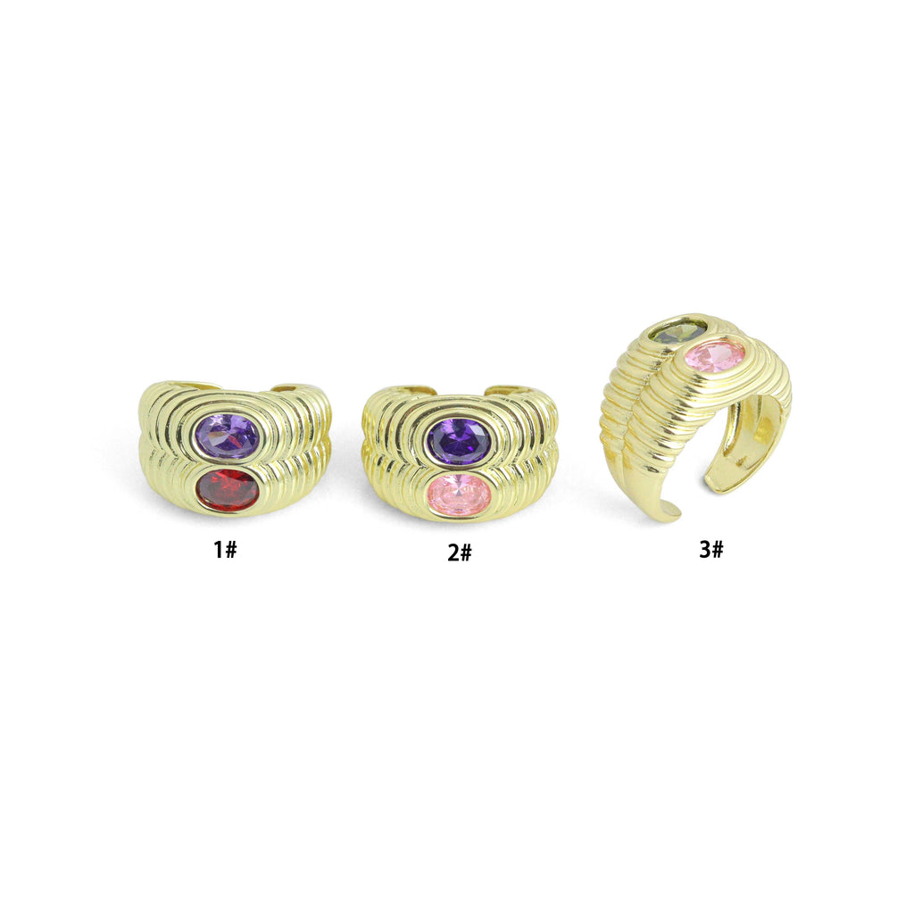 Double Line Two color Oval Stone Statement Adjustable Ring, Sku#A493