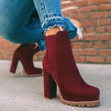 Load image into Gallery viewer, Women's Round-Toe Ankle Boots | Suede Leopard Print Square Thick High Heel
